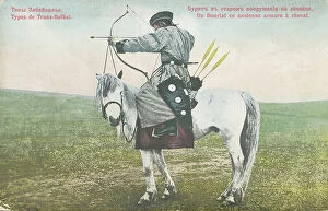 Warrior Collection: A Buriat in Ancient Armor on a Horse, 1904-1917. Creator: Unknown