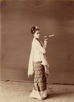 Burma Prints: Burmese Girl and her Cheroot, about 1885. Creator: Felice Beato