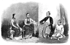 Burmese Prints: Burmese ladies and gentleman, with an attendant, 1870. Creator: Unknown