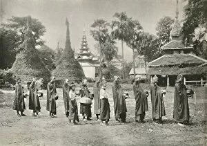 Burmese Phoongyies Collecting Alms, 1900. Creator: Unknown