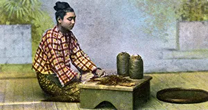 Myanmarian Prints: A Burmese woman making cigars, c1900s