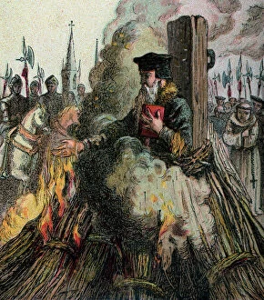 Heretic Gallery: The Burning Of Cranmer, 1556, (c1850)