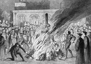 Protestantism Gallery: The Burning of Edward Underhill on Tower Green, 1840. Artist: George Cruikshank