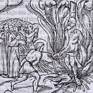 Stake Prints: The burning of George Wishart, 1546 (1577). Creator: Unknown