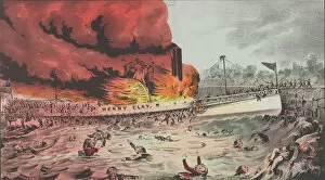 Paddle Steamers Gallery: Burning of the Henry Clay Near Yonkers-While on Her Trip From Albany to New York