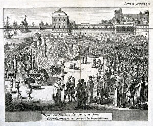 Heretic Gallery: Burning of heretics sentenced by the Inquisition, 1759