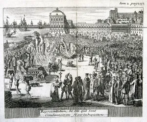 Heresy Prints: Burning of heretics sentenced by the Inquisition, 1759