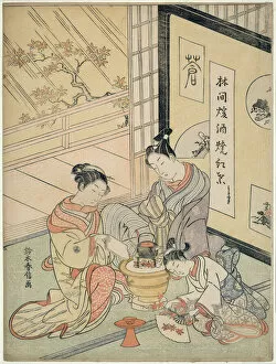 Burning Maple Leaves to Heat Sake, c. 1768. Creator: Suzuki Harunobu