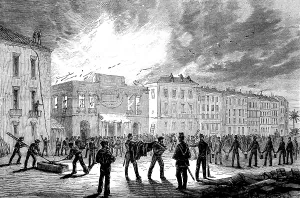 Deaths Prints: Burning of the Municipal Theatre at Nice: the fire viewed from the Rue St