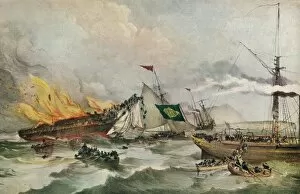 Basil Lubbock Gallery: The Burning of the Ocean Monarch, c1848. Artist: Francois d Orleans, Prince de Joinville