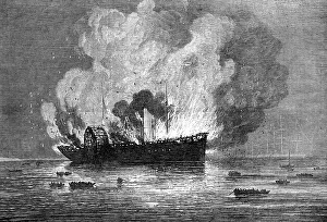 Rowing Boats Prints: Burning of the Pacific Mail Company's ship America