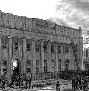 Belgravia Prints: The Burning of the Pantechnicon: the Motcomb-Street front, 1874. Creator: Unknown