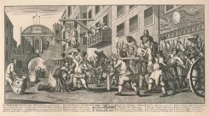 Burning the Rumps at Temple Bar, London, 1726. Artist: William Hogarth