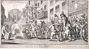 Burning the rumps at Temple Bar, London, 1726. Artist: William Hogarth