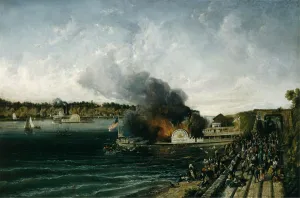 Sidewheeler Prints: Burning of the Sidewheeler Henry Clay, ca. 1854-60. Creator: Unknown