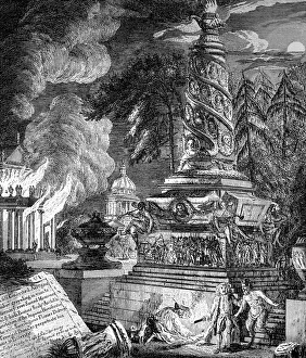 The burning of the Temple at Ephesus, 1753. Artist: Paul Sandby The burning of the Temple at Ephesus, 1753. Artist: Paul Sandby