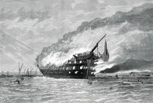 Training Ship Prints: Burning of the training-ship Goliath, 1876. Creator: H. E. Tozer
