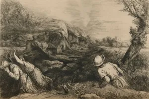 Bystanders Gallery: The Burning Village, c1880. Artist: Alphonse Legros