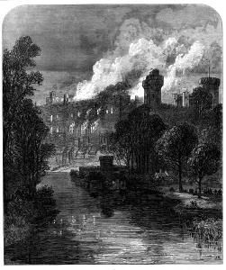 Sparks Prints: The Burning of Warwick Castle, 1871. Creator: Unknown