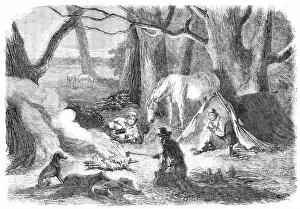 Settlers Prints: Bushing It - Camped for the Night, 1850. Creator: Unknown
