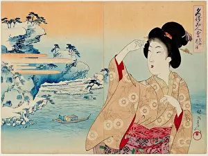 Bushu, Hanagaura, from the series Comparison of Famous Places and Beauties, 1898. Creator: Chikanobu, Toyohara (Yoshu) (1838-1912)