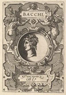 Myth Collection: Bust of Bacchus surrounded by strapwork, from the series Deorum dearumque