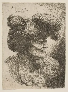 Bust of beardless old man in profile facing right, from the series of Small Head... ca
