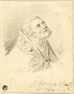 Hippolyte Delaroche Prints: Bust of Bishop Saint, with Slight Figure Sketches