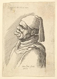 Da Vinci Leonardo Prints: Bust of a deformed man with a hat and a fat, protruding lower lip in profile to left