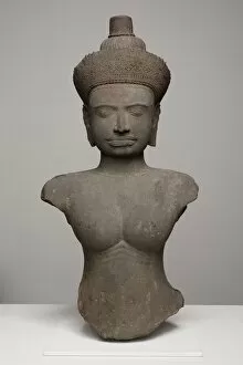 Angkor Period Collection: Bust of a Female Deity (Devi), Angkor period, 10th / 11th century. Creator: Unknown