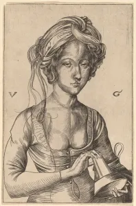 Decollete Gallery: A Bust Figure of a Foolish Virgin Holding Her Inverted Lamp. Creator: Urs Graf