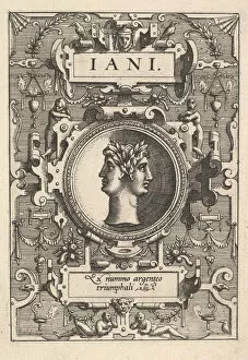 Bust of Janus surrounded by strapwork, from the series Deorum dearumque