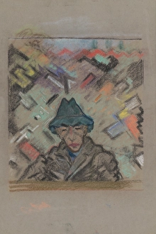 Souwester Prints: Bust man in a hat with a decorative background