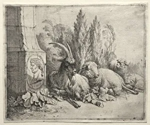 Johann Heinrich Roos Prints: Bust at the Bottom of a Pyramid, 1665. Creator: Johann Heinrich Roos (German, 1631-1685)