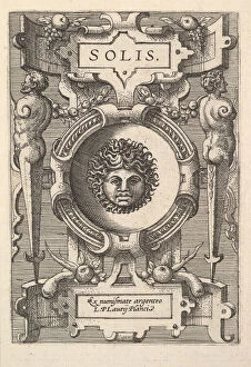 Bust of Sol surrounded by strapwork, from the series Deorum dearumque