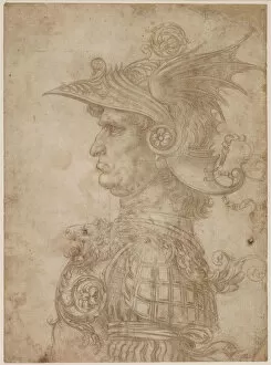 Florentine School Gallery: A bust of a warrior in profile to left, 1475-1480. Creator: Leonardo da Vinci (1452-1519)