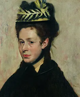 Degas Prints: Bust of a woman with a feathered hat, c1887. Creator: Degas, Edgar (1834-1917)