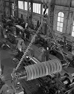Roller Prints: A busy foundry shop floor with lathes, Wombwell, near Barnsley, South Yorkshire, 1963