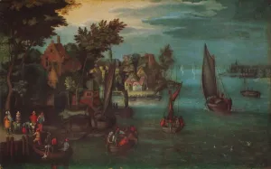 Elder Prints: A Busy River Scene with Dutch Vessels and a Ferry, c1605. Artist: Jan Bruegel The Elder