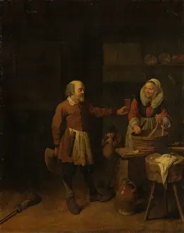 Butcher Prints: A Butcher Offering a Woman a Glass of Beer, 1639. Creator: David Ryckaert III