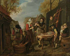 Butcher Prints: Butchering a Pig, 1648. Creator: Jan Victors
