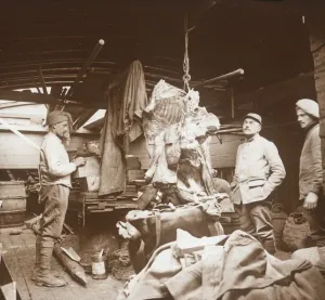 Somme Prints: Butchers on a barge, Somme, northern France, c1914-c1918