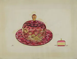 Glasswork Prints: Butter Dish (Amberina), c. 1939. Creator: Ralph Atkinson