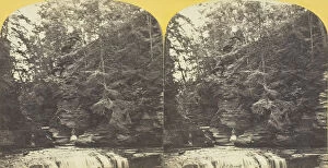 Falls Gallery: Buttermilk Creek, Ithaca, N.Y. Steeple Rock from below, 50 feet, 1860 / 65. Creator: J. C