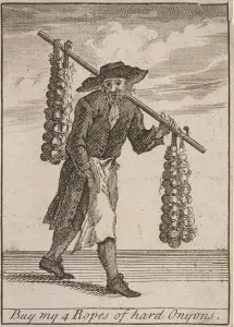 Buy my 4 Ropes of hard Onyons, Cries of London, (c1688?)