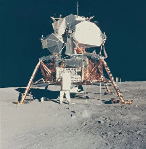 Buzz Aldrin Gallery: Buzz Aldrin with Apollo 11 Lunar Module on the Moon, 1969. Creator: Neil Armstrong