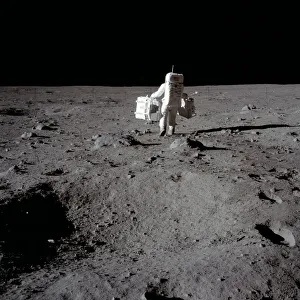Buzz Aldrin carries out an experiment on the lunar surface, Apollo II mission, July 1969 Buzz Aldrin carries out an experiment on the lunar surface, Apollo II mission, July 1969