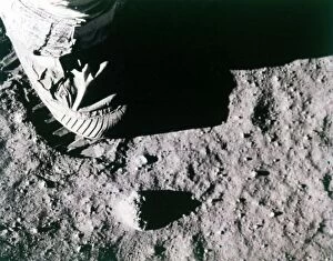 Aldrin Gallery: Buzz Aldrins footprint on the Moon, Apollo 11 mission, July 1969. Creator: Buzz Aldrin