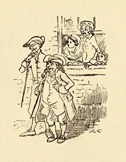Bystanders watch as John Gilpin gallops past, 1878, (c1918). Creator: Randolph Caldecott