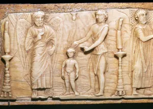 Byzantine ivory panel showing Christs baptism, 5th century